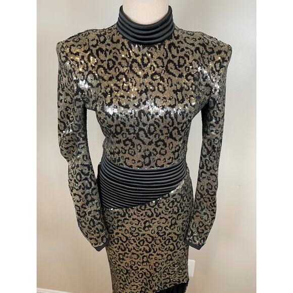 Zhivago The Shakedown Sequin Leopard Cheetah Long Sleeve Maxi Dress Size 6 - Picture 6 of 12